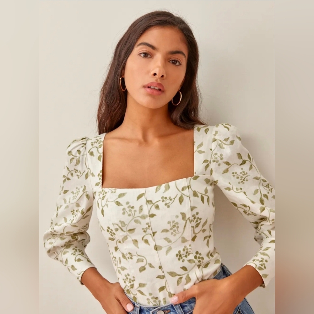 Reformation Stilton Linen Top In *Cream*